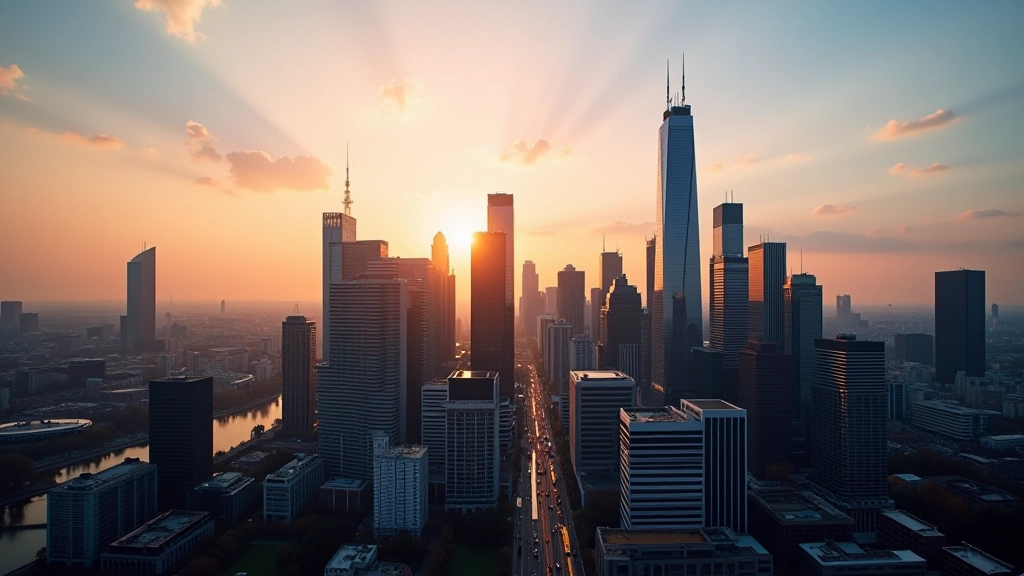 Modernes Finanzviertel mit Bürotürmen und Finanzgebäuden in Deutschland